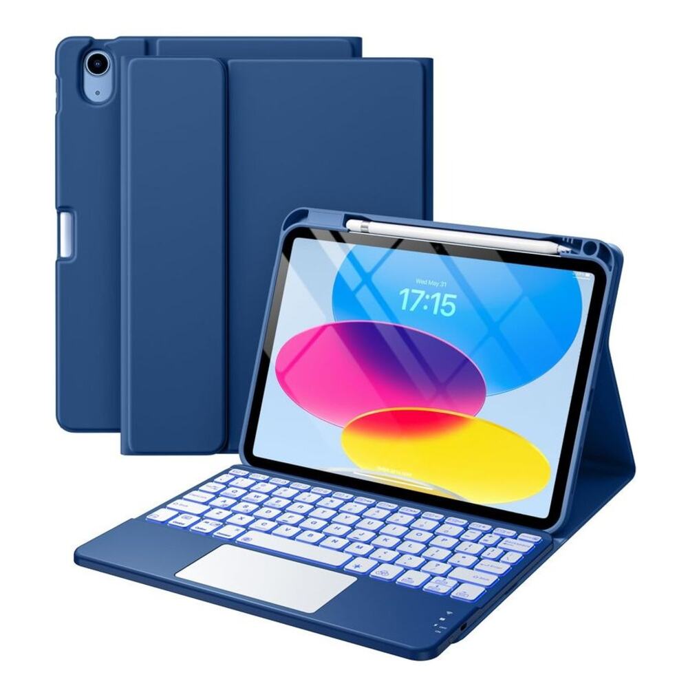 Navy Blue Case with Keyboard Folio Cover Compatible for iPad 11th 10th Gen